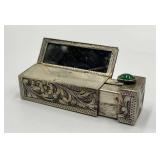 Antique Engraved Silver Lipstick Case with Green Cabochon Stone