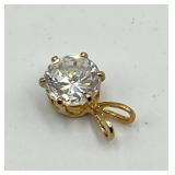 14k Gold Solitaire Pendant with Clear Round Stone