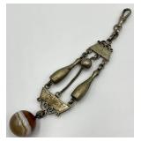 Antique Victorian Metal Fob with Banded Agate Orb