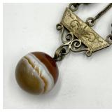 Antique Victorian Metal Fob with Banded Agate Orb