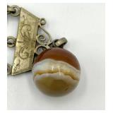 Antique Victorian Metal Fob with Banded Agate Orb
