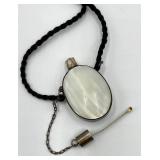 Antique Mother of Pearl Perfume Flask Pendant with Chain and Cord