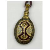 Ornate Brass Perfume Flask with Decorative Cord