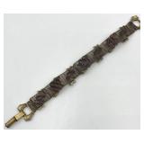 Vintage Mesh Bracelet with Green Cabochons, Faux Pearls, and Purple Stones