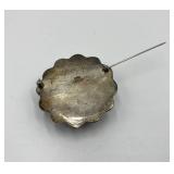 Vintage 925 Sterling Silver Floral Brooch with Black Onyx Center