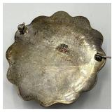 Vintage 925 Sterling Silver Floral Brooch with Black Onyx Center