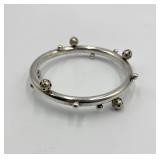 Silver Bangle Bracelet with Decorative Beads