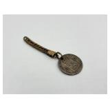 1847 Norway 1 Skilling Specie Coin with Vintage Fob Chain