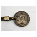 1847 Norway 1 Skilling Specie Coin with Vintage Fob Chain