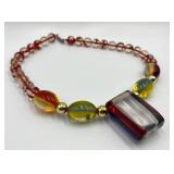 Colorful Vintage Lucite Bead Necklace with Large Pendant