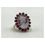 14k Gold Cameo Ring with Purple Stones