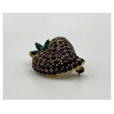 Jomaz Strawberry Brooch with Purple and Green Rhinestones