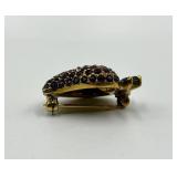 Jomaz Strawberry Brooch with Purple and Green Rhinestones