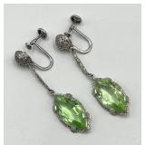 10k White Gold Screw-On Drop Earrings with Green Marquise Stones