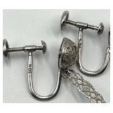 10k White Gold Screw-On Drop Earrings with Green Marquise Stones