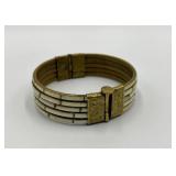 Vintage Brass and White Inlay Hinged Bangle Bracelet