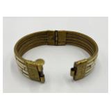 Vintage Brass and White Inlay Hinged Bangle Bracelet