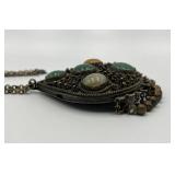 Tibetan Silver Agate Glass Teardrop Pendant Necklace with 10 Inch Chain