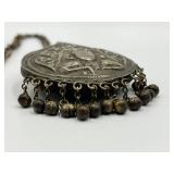 Tibetan Silver Agate Glass Teardrop Pendant Necklace with 10 Inch Chain