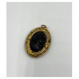 Antique Black Glass Cameo Pendant Locket