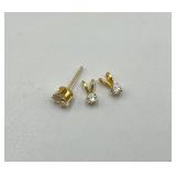 14k Gold Stud Earring and Two Small Diamond Pendants