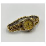 Gruen Gold-Tone Stainless Steel Watch with Crystal Accents