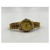 Gruen Gold-Tone Stainless Steel Watch with Crystal Accents