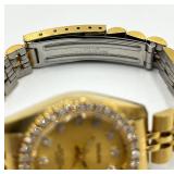 Gruen Gold-Tone Stainless Steel Watch with Crystal Accents