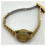 Gruen Gold-Tone Stainless Steel Watch with Crystal Accents