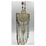 Tribal Tassel Pendant Necklace with Ornate Silver Tone Design