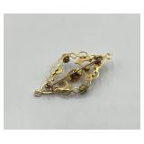 Vintage Gold Tone Brooch with Opal, Sapphires, Pearls and Rhinestones