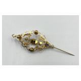 Vintage Gold Tone Brooch with Opal, Sapphires, Pearls and Rhinestones