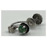 14k Screw-On Earrings with Green and Clear Stones