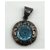 Sterling Silver 925 Blue Topaz Pendant