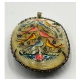 Hand Painted Double-Sided Mother of Pearl Pendant
