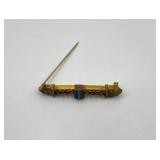 Victorian Etruscan Revival Bar Brooch with Turquoise Accent