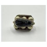 Mexican Carved Black Onyx Screw Back Earrings