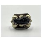 Mexican Carved Black Onyx Screw Back Earrings