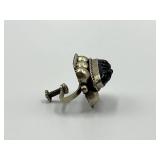 Mexican Carved Black Onyx Screw Back Earrings