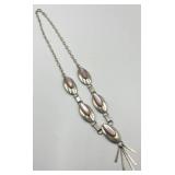 Sterling Silver Navajo Pink Mother of Pearl Squash Blossom Necklace