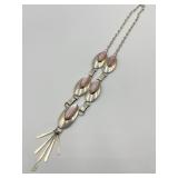 Sterling Silver Navajo Pink Mother of Pearl Squash Blossom Necklace