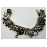 Sterling Silver Charm Bracelet with Western and Themed Charms
