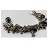 Sterling Silver Charm Bracelet with Western and Themed Charms