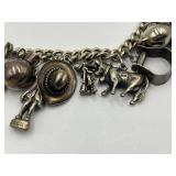 Sterling Silver Charm Bracelet with Western and Themed Charms