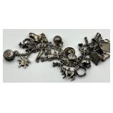 Sterling Silver Charm Bracelet with Western and Themed Charms