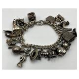 Sterling Silver Charm Bracelet with Western and Themed Charms
