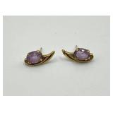 Pair of 14k Gold Amethyst Stud Earrings