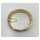 Gold Toned Hinged Bangle Bracelet with Floral Engraving