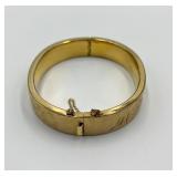 Gold Toned Hinged Bangle Bracelet with Floral Engraving