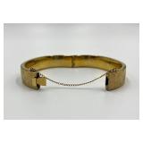 Gold Toned Hinged Bangle Bracelet with Floral Engraving